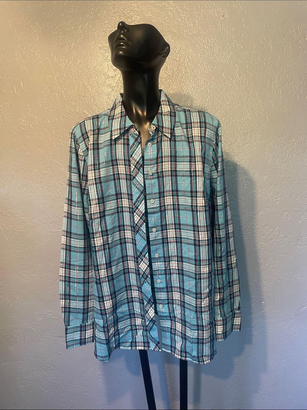 Talbots Teal Plaid Button-Down Shirt